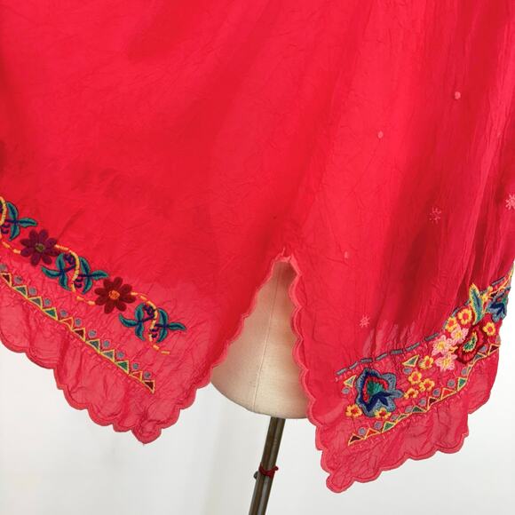 Johnny Was Mikones Embroidered Tunic Top Short Sleeve in Red/Coral Boho S - Picture 5 of 10